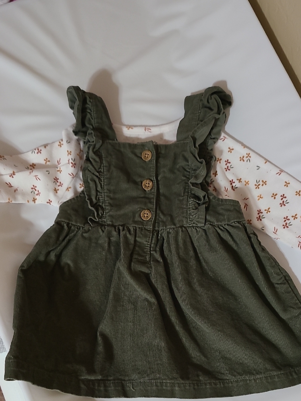 Carter's Olive Green Corduroy Ruffle Strap Pinafore